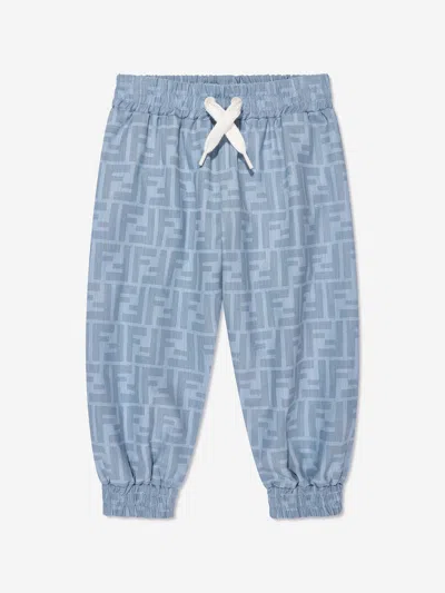 Shop Fendi Baby Boys Chambray Ff Logo Trousers In Blue