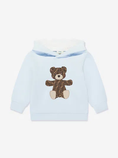 Shop Fendi Baby Boys Bear Hoodie In Blue