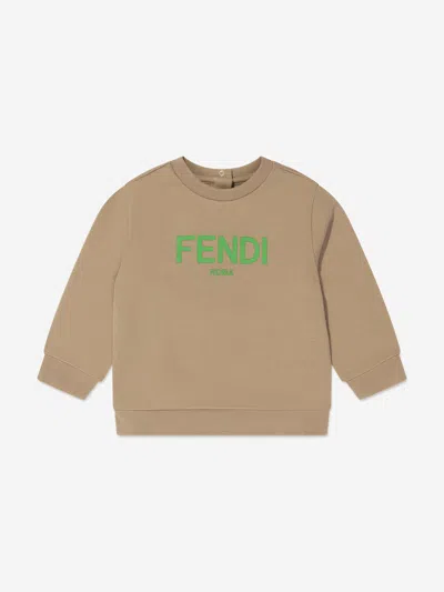 Shop Fendi Baby Logo Sweatshirt In Beige
