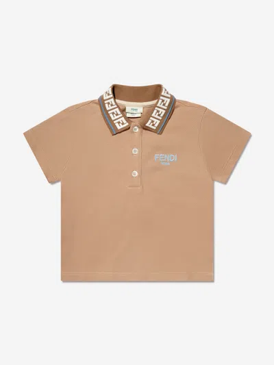 Shop Fendi Baby Boys Logo Polo Shirt In Beige