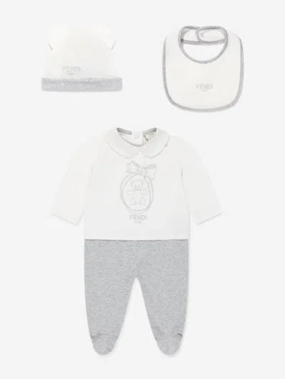 Shop Fendi Baby Logo Babygrow Gift Set In White