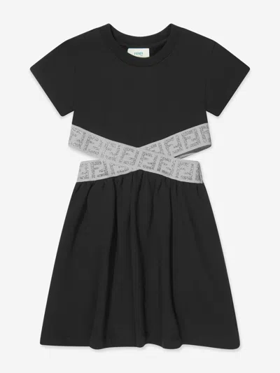 Shop Fendi Girls Ff Logo Waist Dress In Black