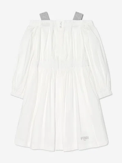 Shop Fendi Girls Ff Logo Dress In White