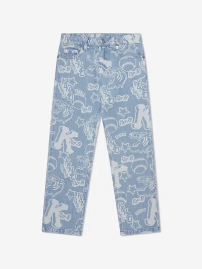 Shop Kenzo Boys Logo Print Jeans In Blue