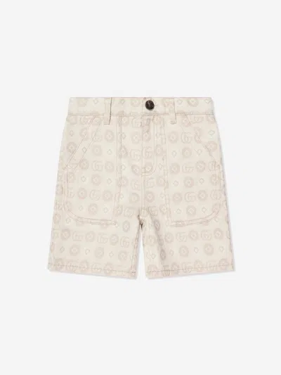 Shop Gucci Kids Jacquard Gg Denim Shorts In Beige