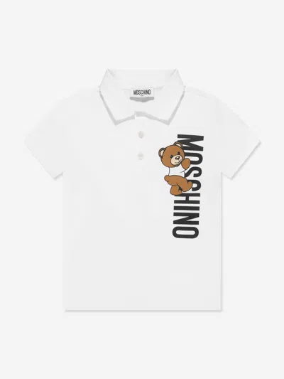 Shop Moschino Boys Teddy Logo Polo Shirt In White