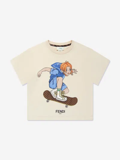 Shop Fendi Boys Graphic Print T-shirt In Beige
