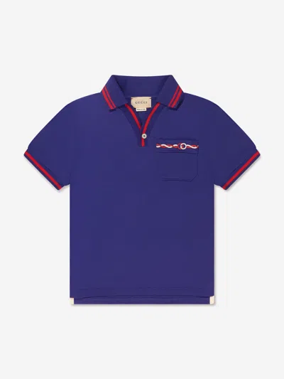 Shop Gucci Boys Pocket Polo Shirt In Blue