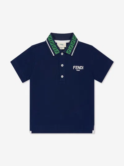 Shop Fendi Boys Ff Logo Polo Shirt In Blue