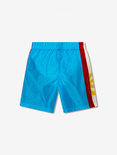 Shop Gucci Boys Branded Swim Shorts In Blue