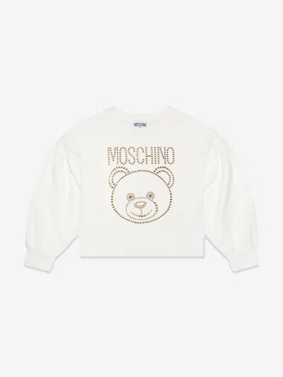 Shop Moschino Girls Teddy Logo Sweatshirt In Ivory