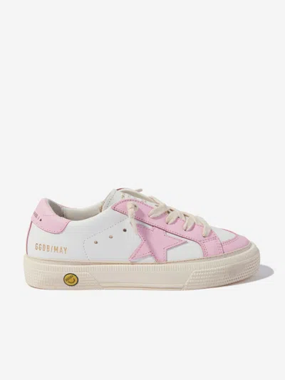 Shop Golden Goose Girls May Leather Trainers In White