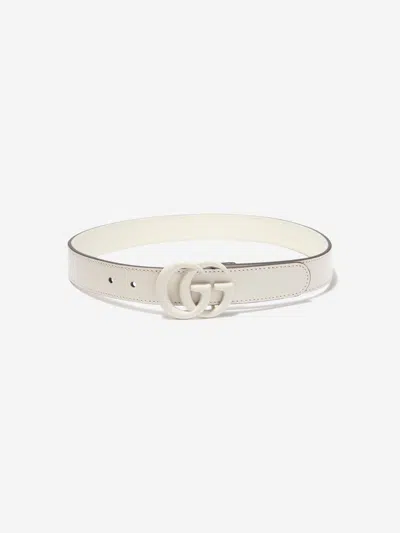 Shop Gucci Kids Leather Gg Belt In White