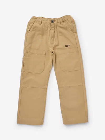 Shop Off-white Boys Diagonal Outline Worker Trousers In Beige