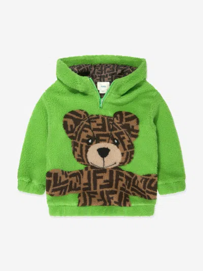 Shop Fendi Kids Wool Bear Hoodie In Green