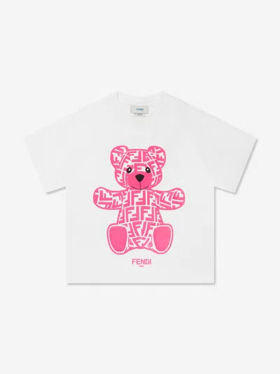 Shop Fendi Girls Bear T-shirt In White