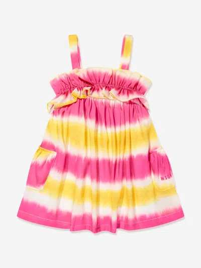 Shop Msgm Girls Twill Striped Dress In Pink