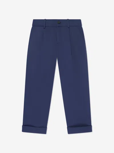 Shop Fendi Boys Gabardine Stretch Trousers In Blue