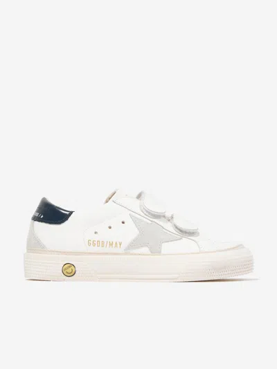 Shop Golden Goose Kids May School Leather Trainers In White