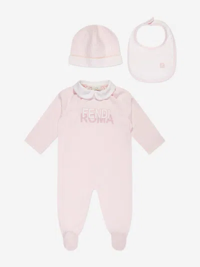 Shop Fendi Baby Girls 3 Piece Babygrow Gift Set In Pink