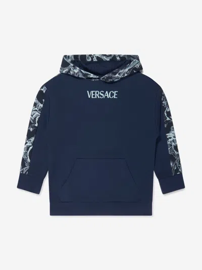Shop Versace Boys Barocco Logo Hoodie In Blue