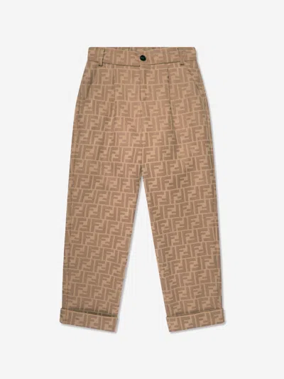 Shop Fendi Boys Ff Logo Trousers In Beige
