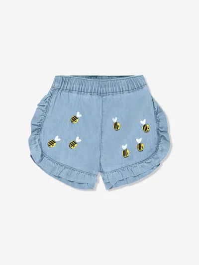 Shop Stella Mccartney Baby Girls Denim Bee Shorts In Blue