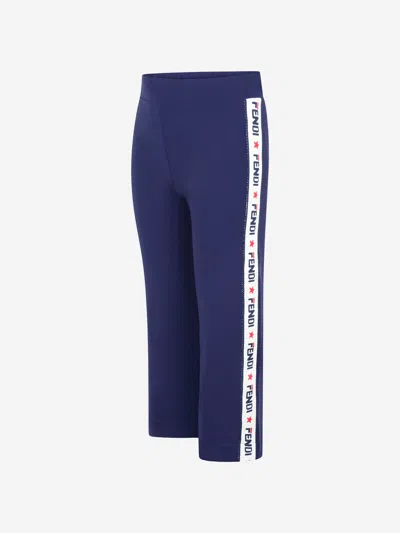Shop Fendi Mania Logo Trim Trousers 10 Yrs Blue