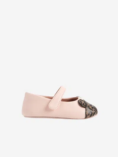 Shop Fendi Baby Girls Leather Bear Logo Shoes In Pink