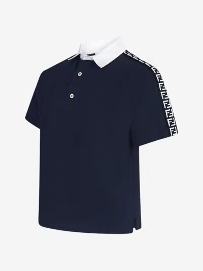 Shop Fendi Boys Cotton Logo Trim Polo Shirt 10 Yrs Blue
