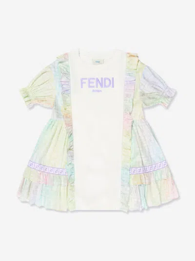 Shop Fendi Girls Ff Logo Metaverse Dress In Multicoloured
