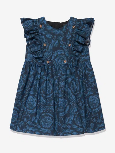 Shop Versace Baby Girls Barocco Print Dress In Blue