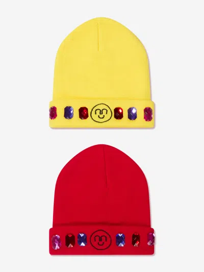 Shop Super Smalls Girls Snowball Fight Beanie Hat Set In Yellow