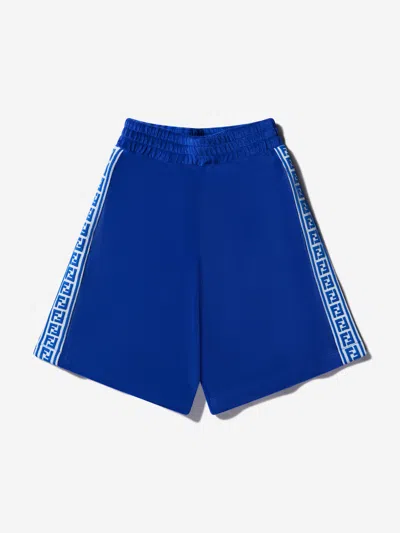 Shop Fendi Boys Cotton Ff Logo Trim Bermuda Shorts 8 Yrs Blue