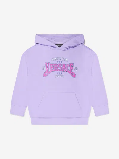 Shop Versace Girls Logo Hoodie In Purple