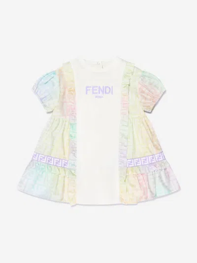 Shop Fendi Baby Girls Metaverse Logo Dress In Multicoloured