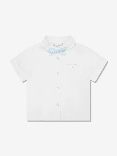 Shop Patachou Boys Short Sleeve Shirt With Bow Tie In Blue