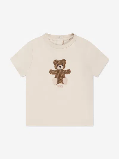 Shop Fendi Baby Bear Print T-shirt In Beige