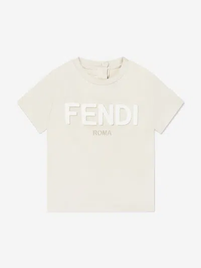 Shop Fendi Baby Logo T-shirt In Beige