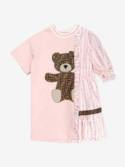 Shop Fendi Girls Double Fabic Bear Dress In Pink