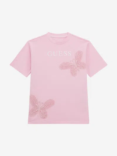 Shop Guess Girls Logo T-shirt In Pink