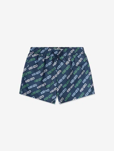 Shop Kenzo Boys Logo Print Swim Shorts In Blue