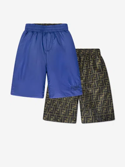 Shop Fendi Boys Reversible Bermuda Shorts In Blue