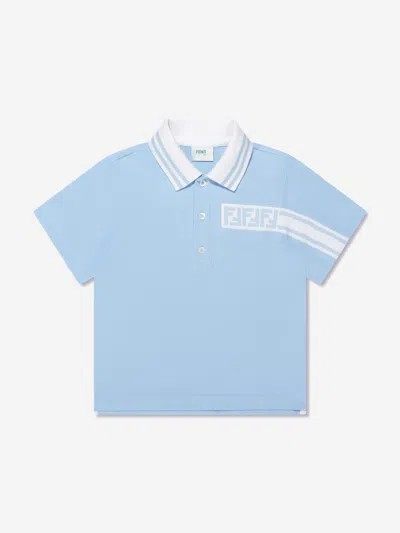 Shop Fendi Boys Pique Polo Shirt In Blue