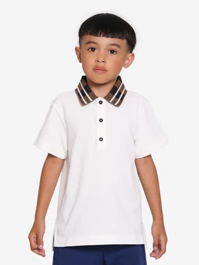 Shop Fendi Boys Branded Collar Polo Shirt In White