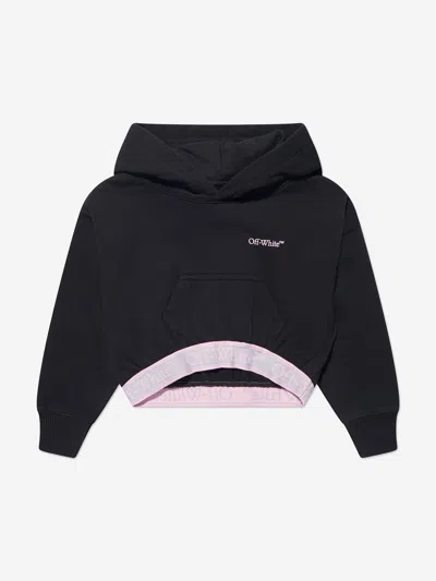 Shop Off-white Girls Bookish Logo Band Cropped Hoodie In Black