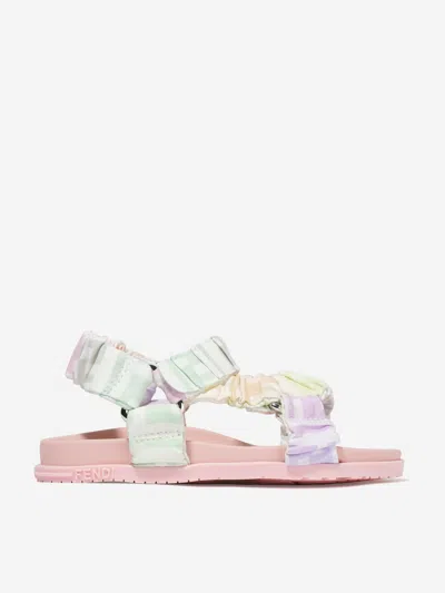 Shop Fendi Girls Ff Logo Sandals In Multicoloured