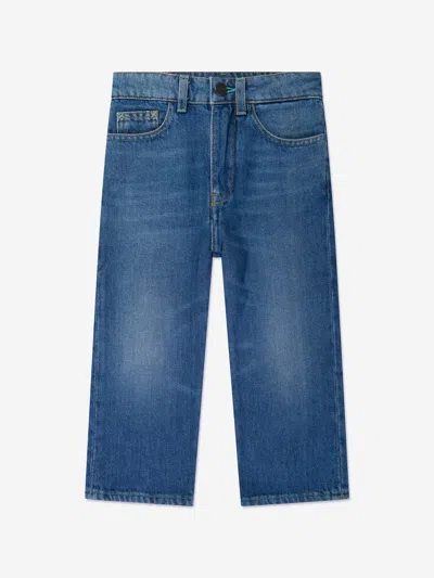 Shop Palm Angels Boys Curved Stone Regular Jeans In Blue
