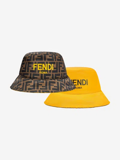 Shop Fendi Kids Zucca Reversible Bucket Hat In Brown