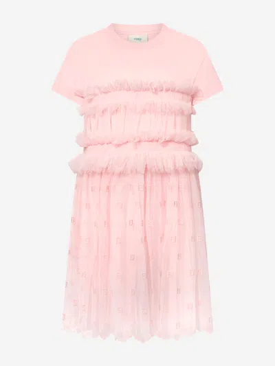 Shop Fendi Girls Ruched Jersey Dress In Pink